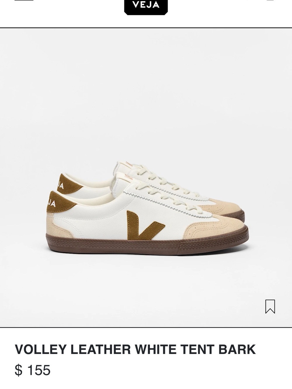 Veja Volley Leather Sneakers Tennis Shoes - White, Tent & Bark Women’s 7 - Picture 1 of 8